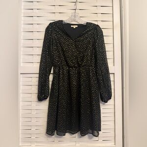 Chelsea & Violet Black and Gold Long Sleeve Mini Dress